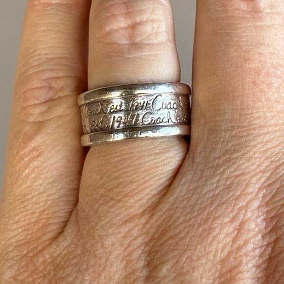 Vintage 925 Sterling silver Coach ring - print - handwriting - womens - 7.5 - 8 - Picture 8 of 8